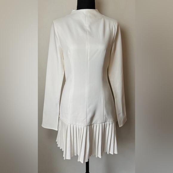 Commense Pleated Hem Mock Neck Mini Dress - Picture 2 of 6